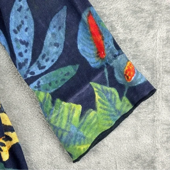 NIC+ZOE Cardigan Sweater Womens M Jungle Print 4-Way Linen Blend Open Waterfall - Picture 6 of 10